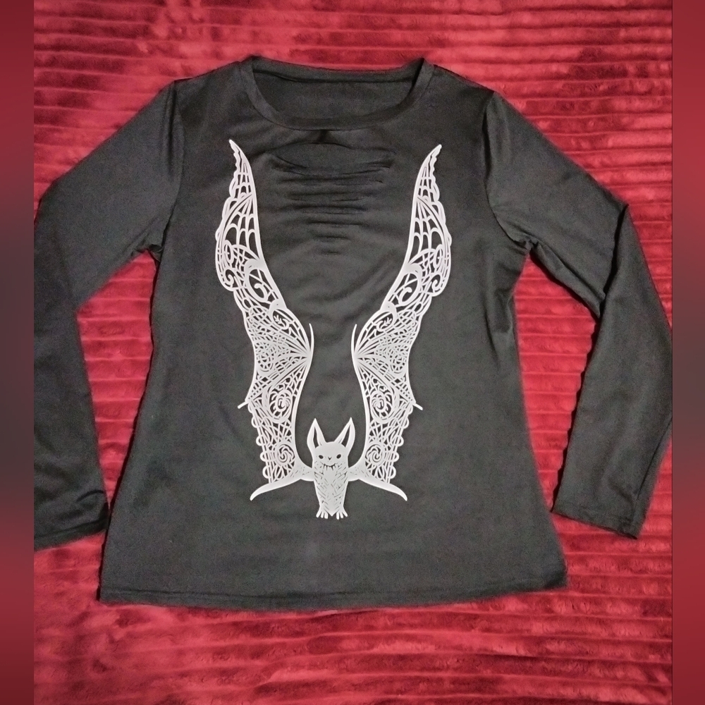 Distressed Chest Long Sleeve Shirt with Lace Bat Logo